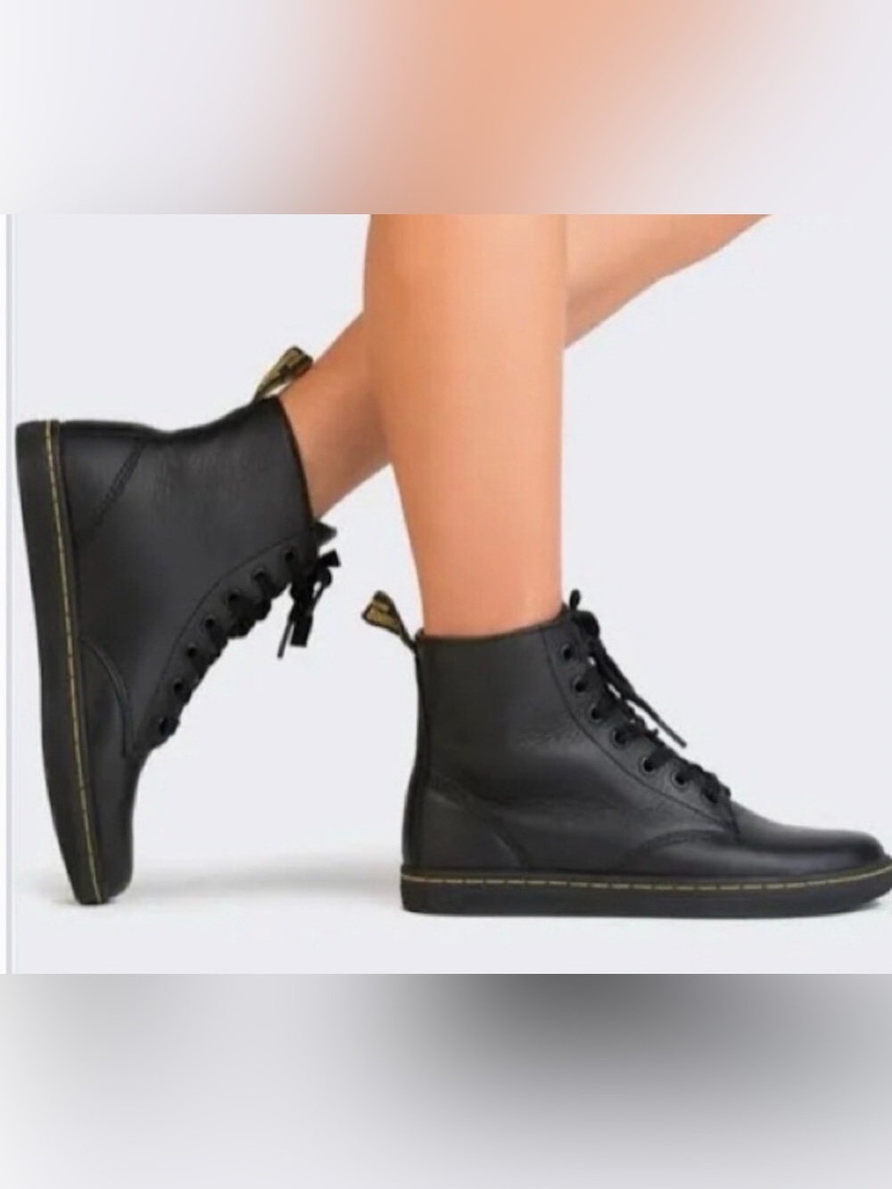 Dr. Martens Black Leather Lace-Up Ankle Boots Leyton Leather Size 9